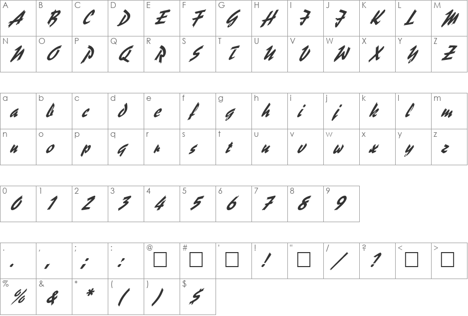 FZ HAND 19 ITALIC font character map preview