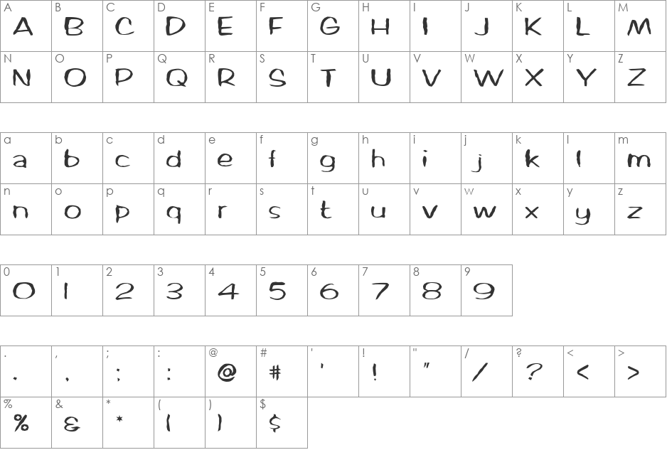 FZ HAND 2 MANGLED font character map preview
