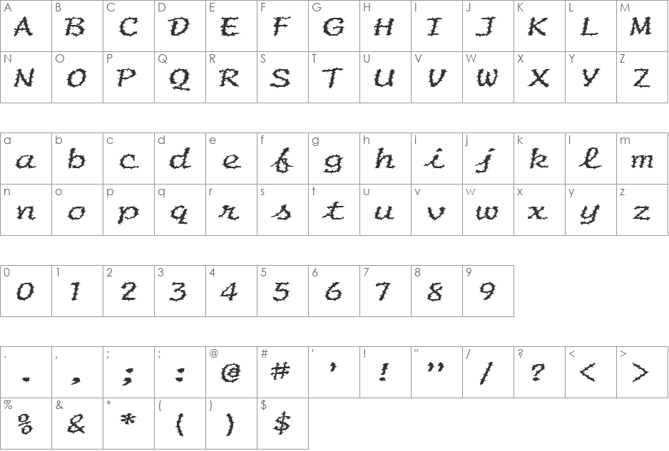 FZ HAND 20 SPIKED EX font character map preview