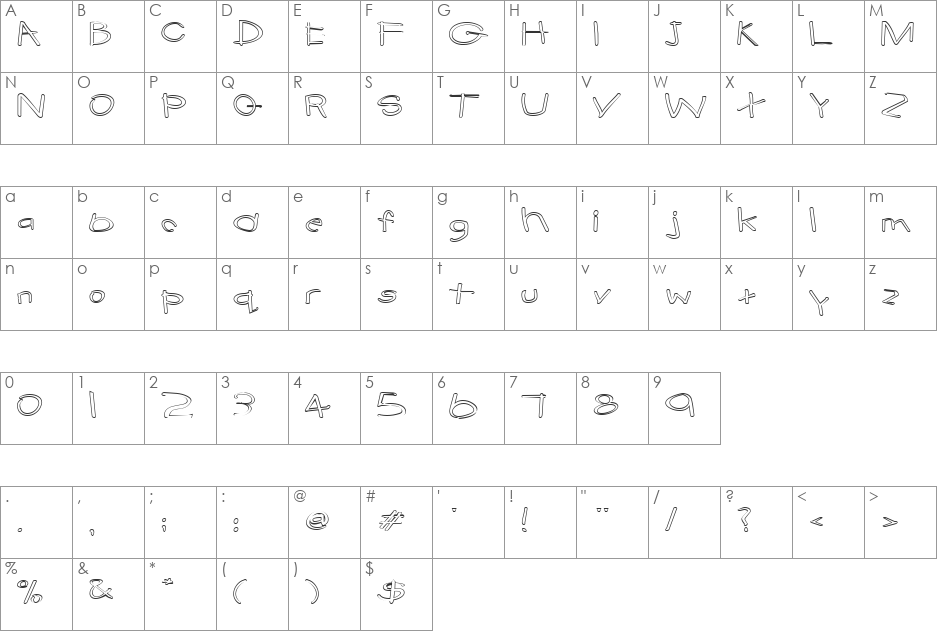FZ HAND 22 HOLLOW EX font character map preview