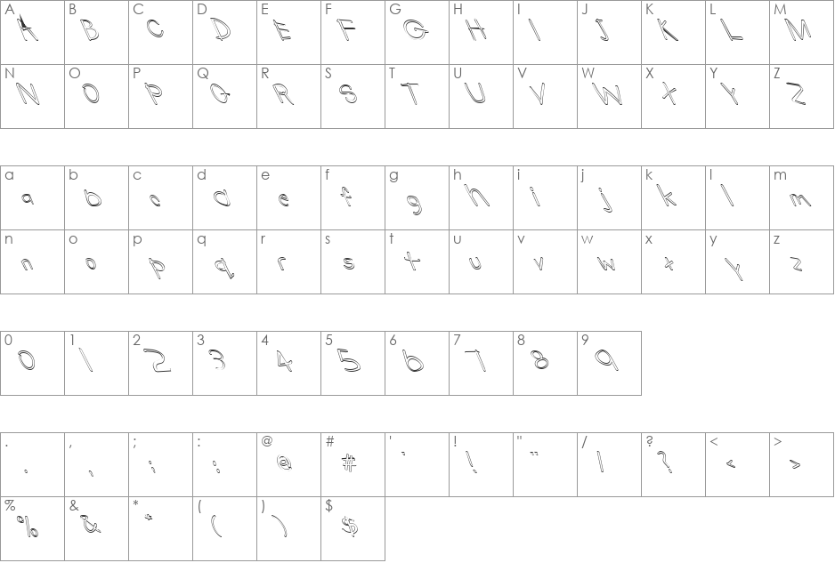 FZ HAND 22 HOLLOW LEFTY font character map preview