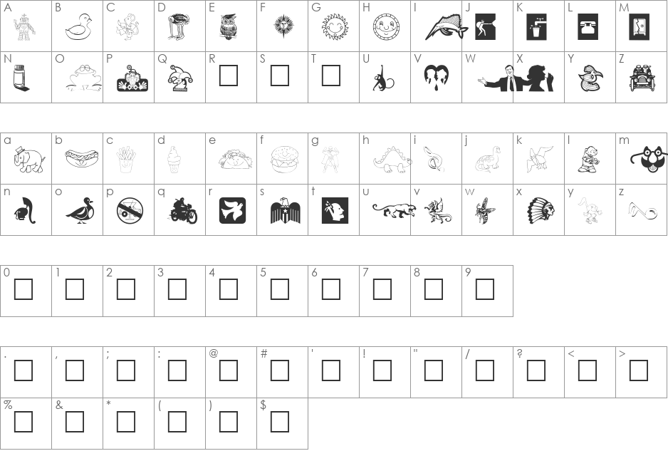 Animations font character map preview