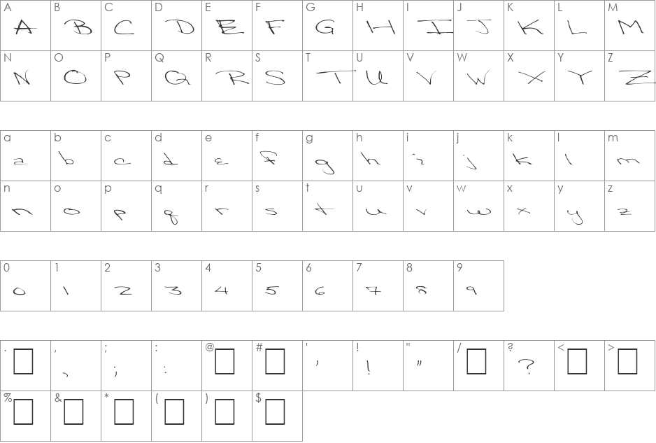 FZ HAND 24 EX font character map preview