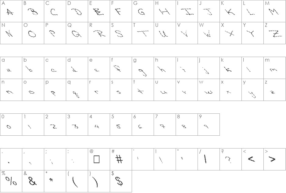 FZ HAND 24 SPIKED LEFTY font character map preview