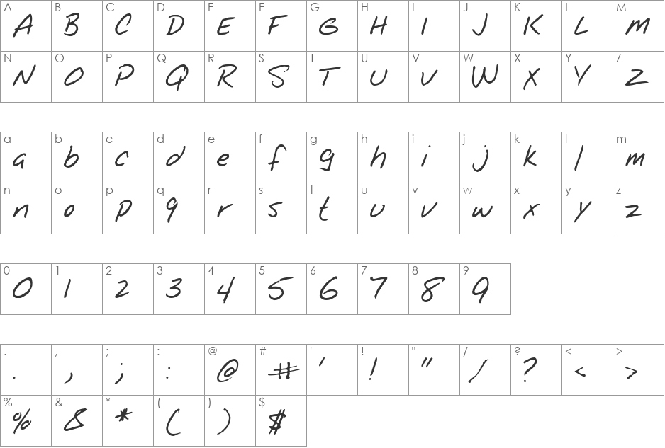 FZ HAND 25 font character map preview