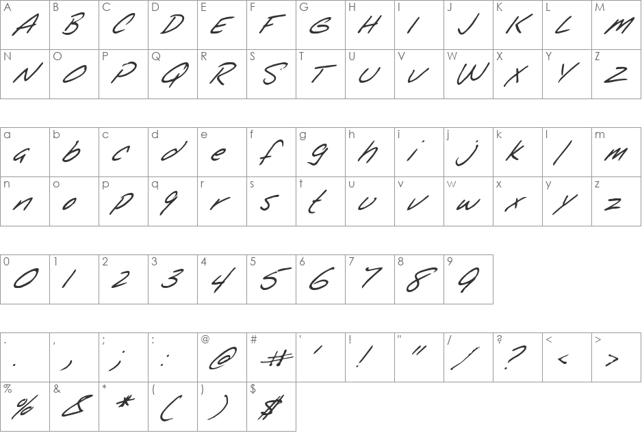 FZ HAND 25 ITALIC font character map preview