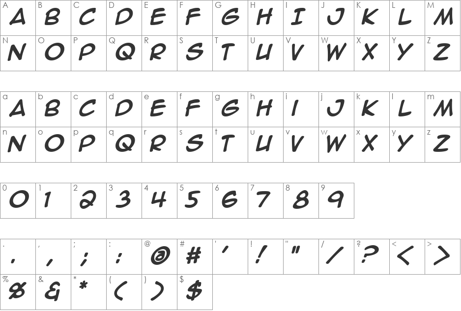 Anime Ace font character map preview
