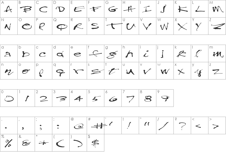 FZ HAND 28 EX font character map preview