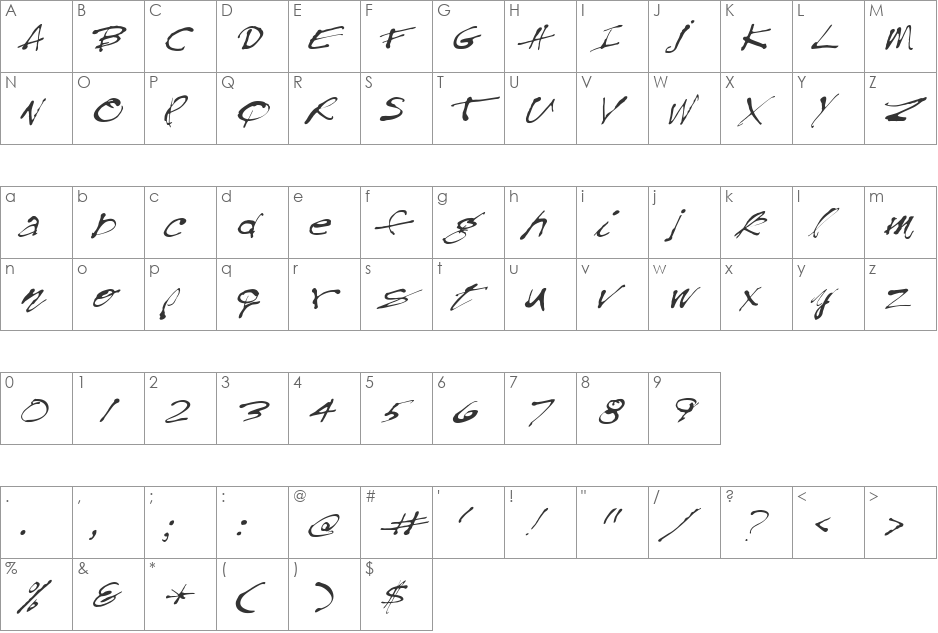 FZ HAND 28 ITALIC font character map preview