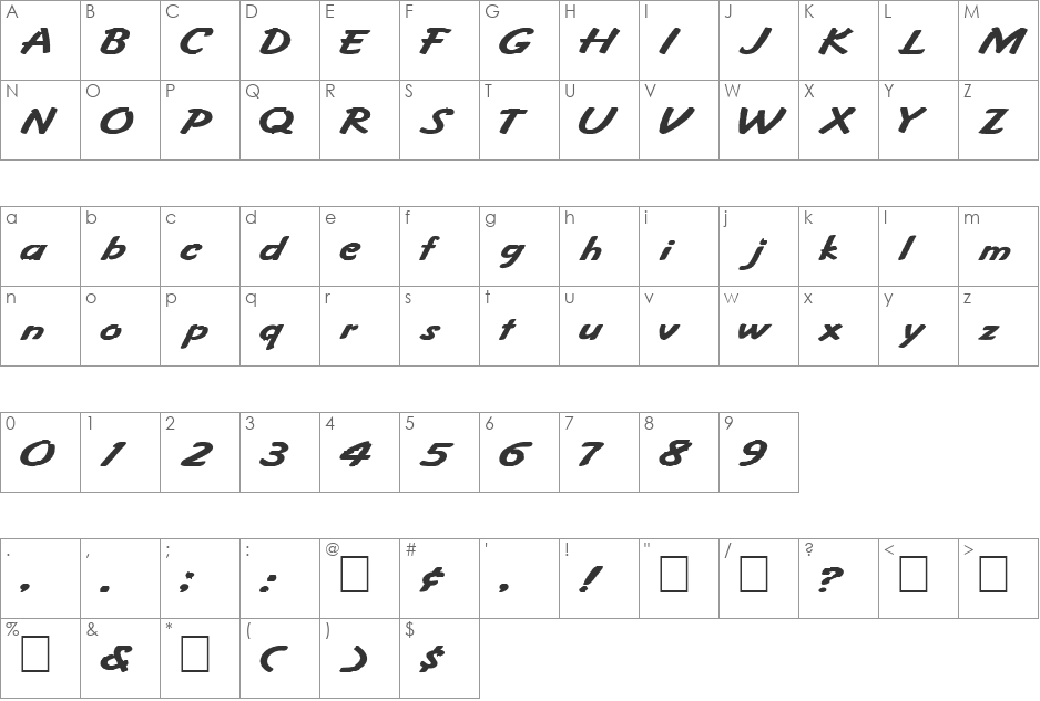 FZ HAND 4 EX font character map preview