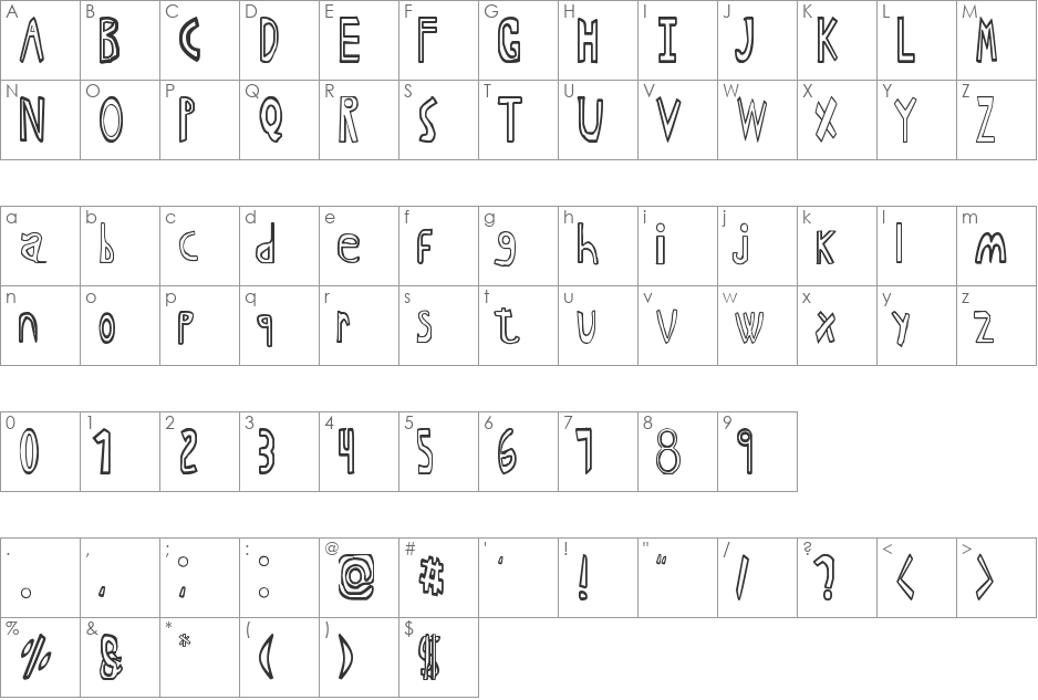 Anime I font character map preview