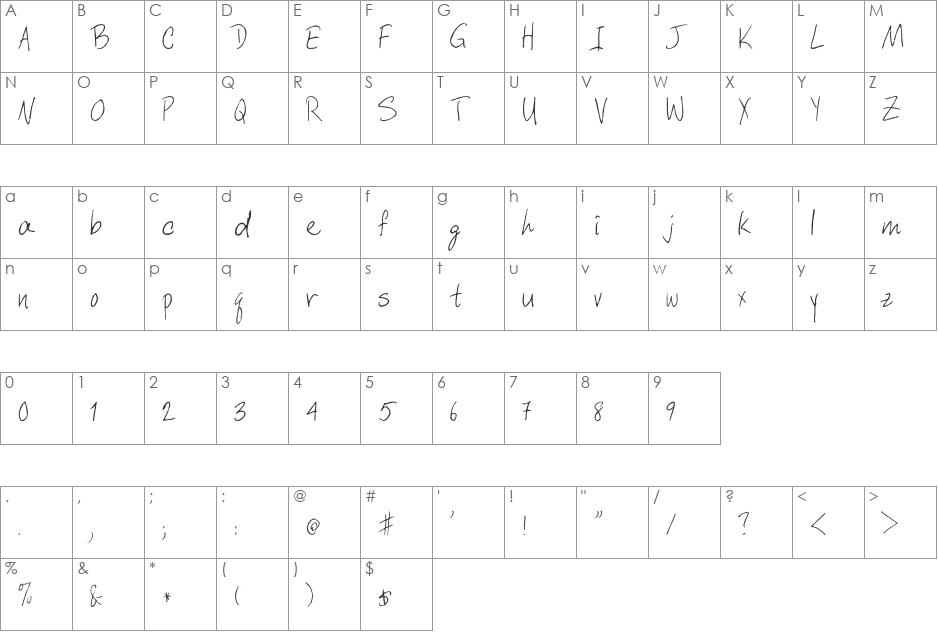FZ HAND 6 font character map preview