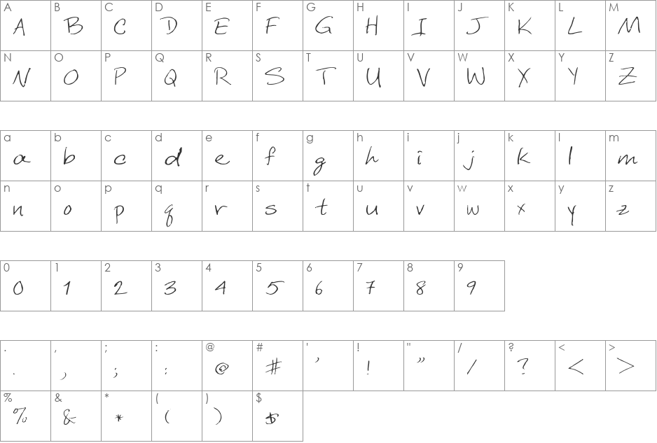 FZ HAND 6 EX font character map preview