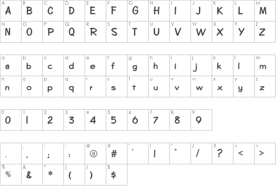 FZ HAND 7 CONTOUR font character map preview