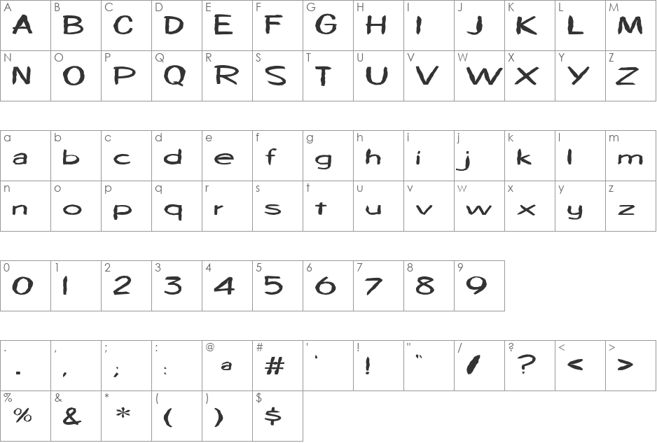 FZ HAND 7 MANGLED EX font character map preview