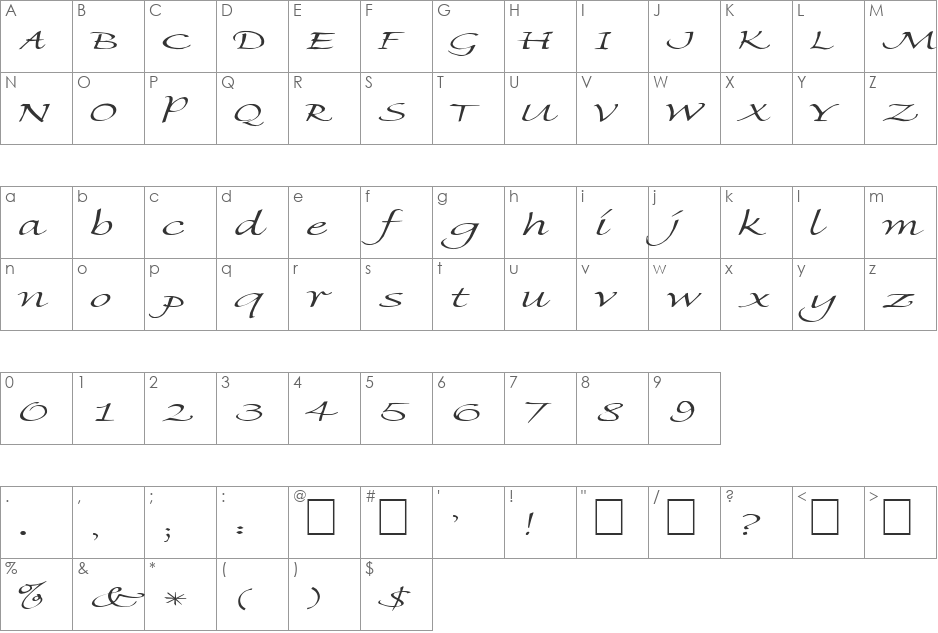 FZ HAND 8 EX font character map preview