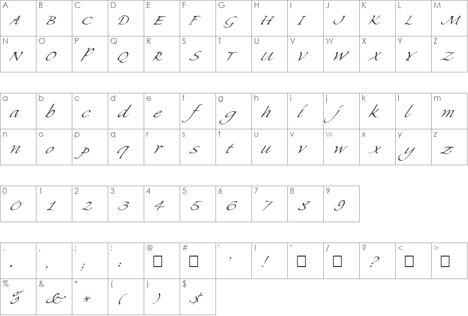 FZ HAND 8 ITALIC font character map preview