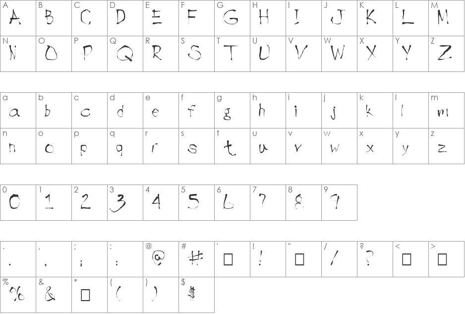 FZ HAND 9 font character map preview