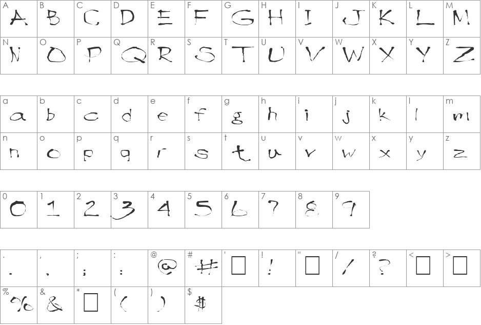 FZ HAND 9 EX font character map preview