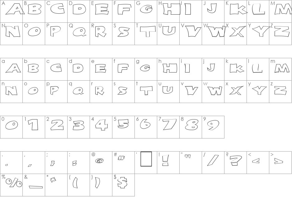 FZ JAZZY 10 HOLLOW EX font character map preview