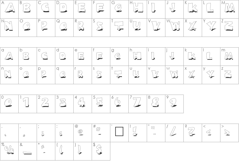 FZ JAZZY 10 SHADOW font character map preview