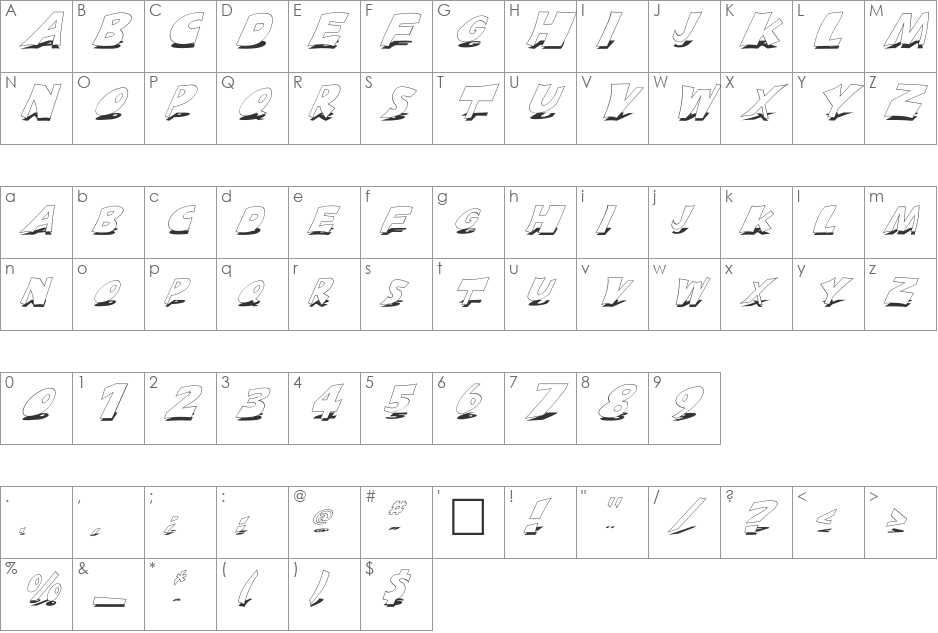 FZ JAZZY 10 SHADOW ITALIC font character map preview