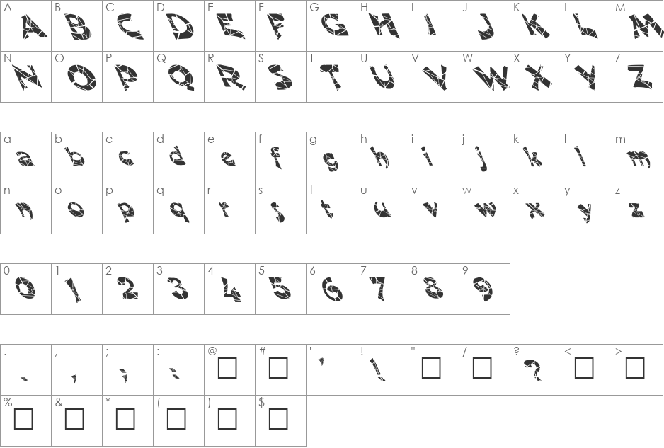 FZ JAZZY 11 CRACKED LEFTY font character map preview