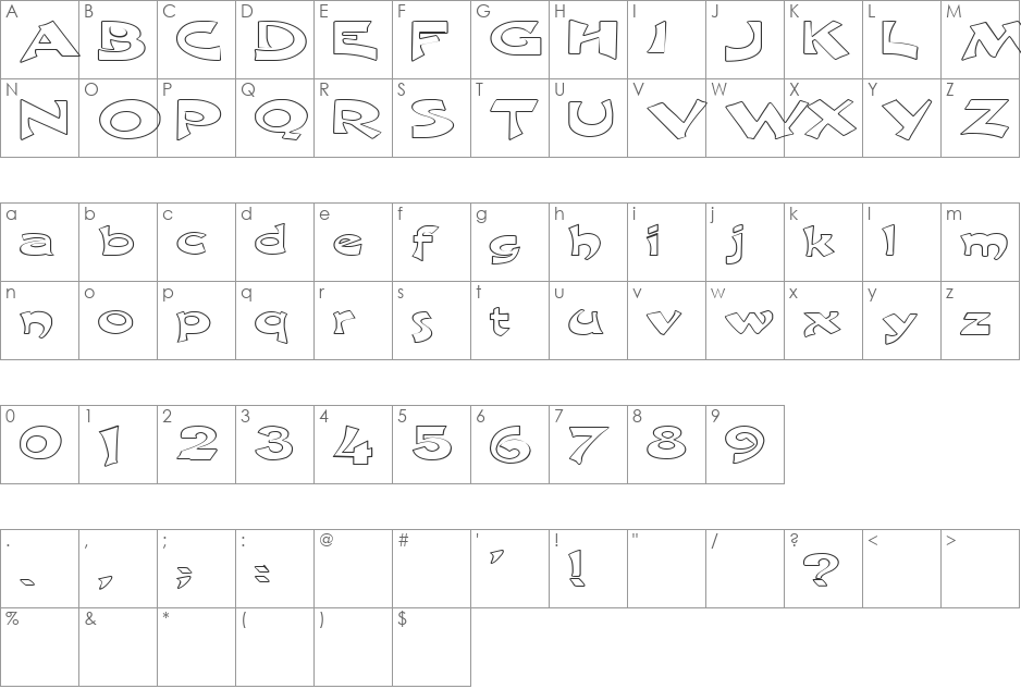 FZ JAZZY 11 HOLLOW EX font character map preview