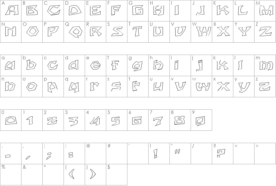 FZ JAZZY 12 HOLLOW EX font character map preview