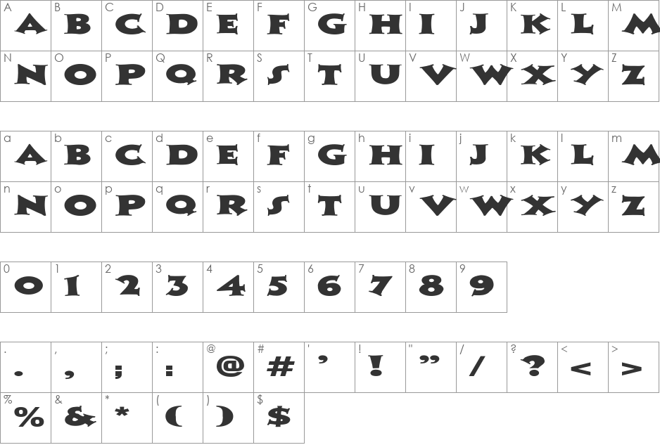 FZ JAZZY 13 EX font character map preview