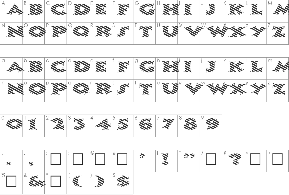 FZ JAZZY 13 STRIPED EX font character map preview