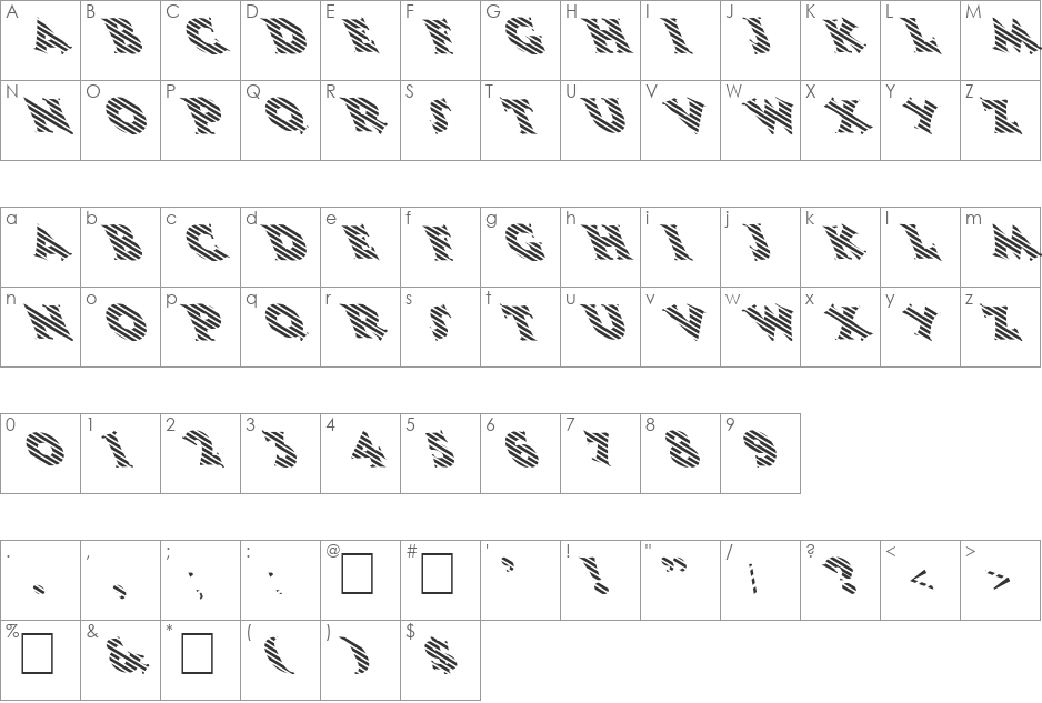 FZ JAZZY 13 STRIPED LEFTY font character map preview