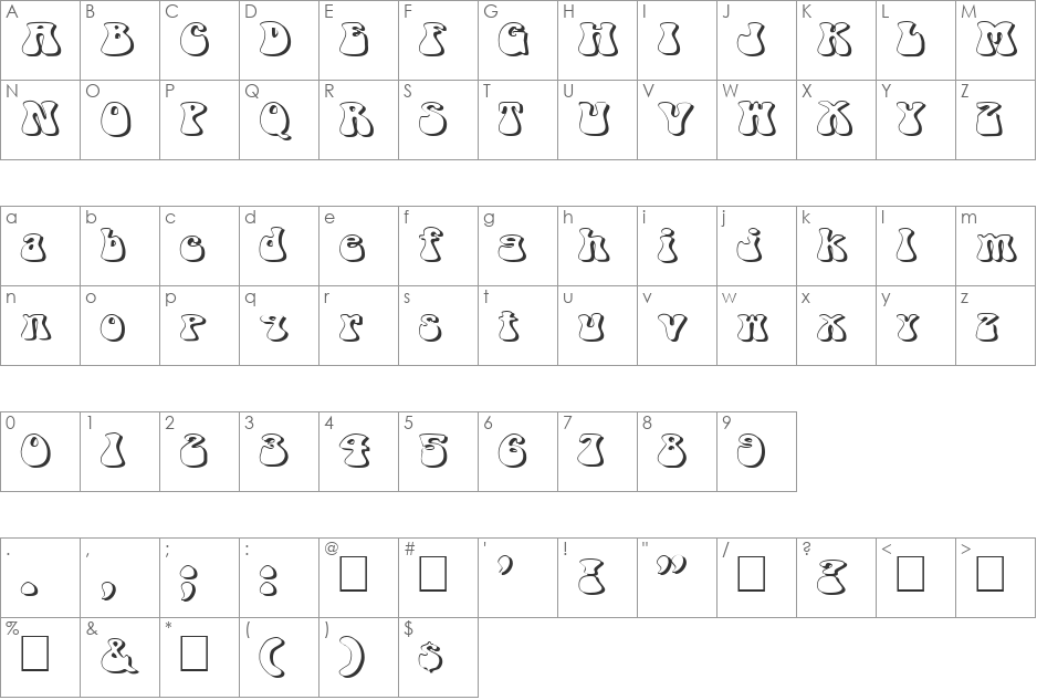 FZ JAZZY 14 3D EX font character map preview