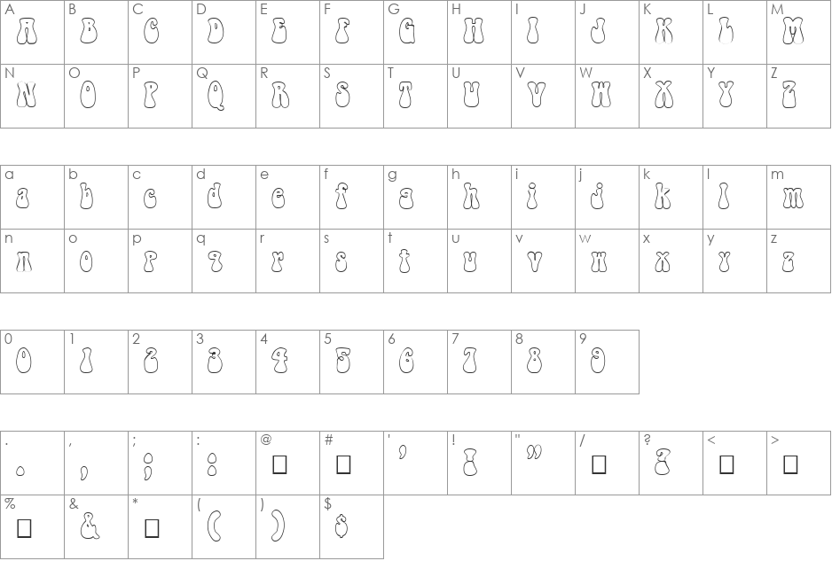 FZ JAZZY 14 HOLLOW font character map preview