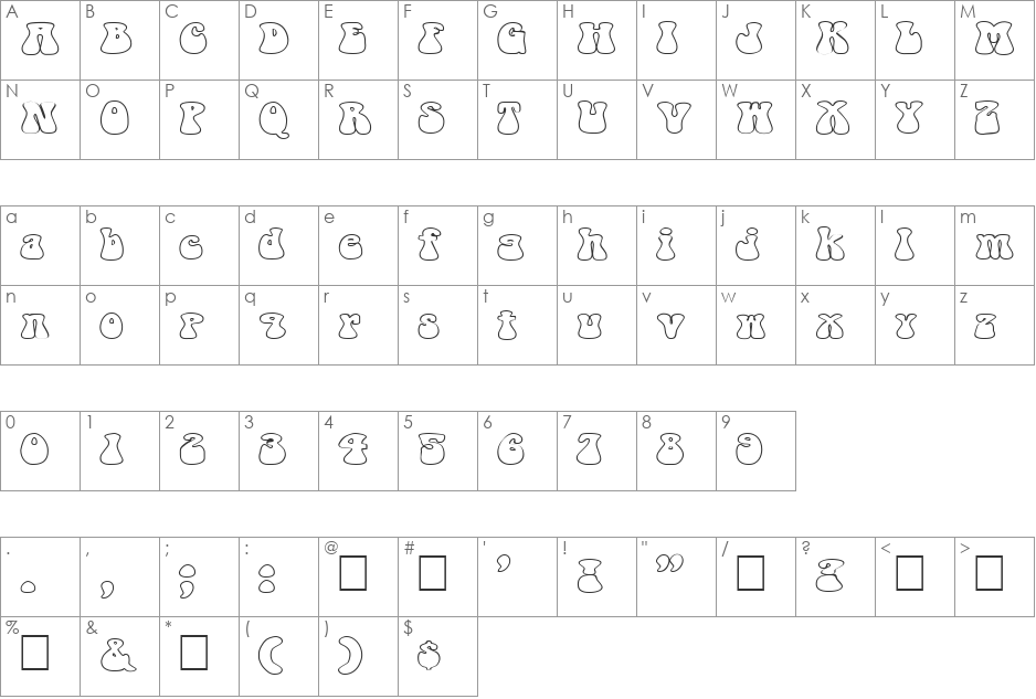 FZ JAZZY 14 HOLLOW EX font character map preview