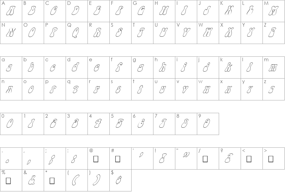 FZ JAZZY 14 HOLLOW ITALIC font character map preview