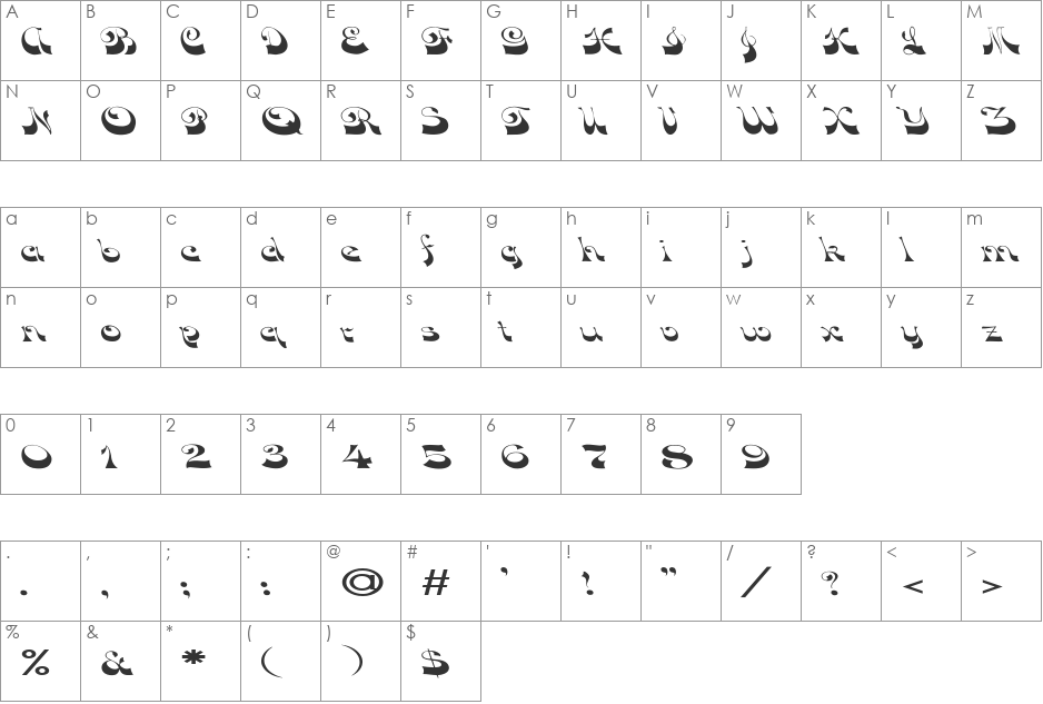 FZ JAZZY 15 EX font character map preview