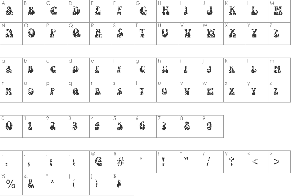 FZ JAZZY 16 HOLEY font character map preview