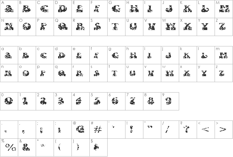 FZ JAZZY 16 HOLEY EX font character map preview