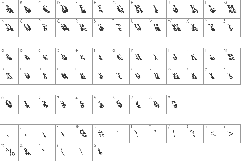 FZ JAZZY 16 HOLEY LEFTY font character map preview