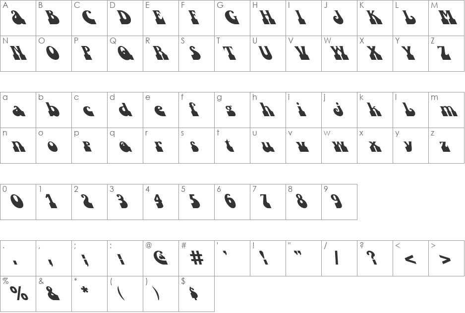 FZ JAZZY 16 LEFTY font character map preview