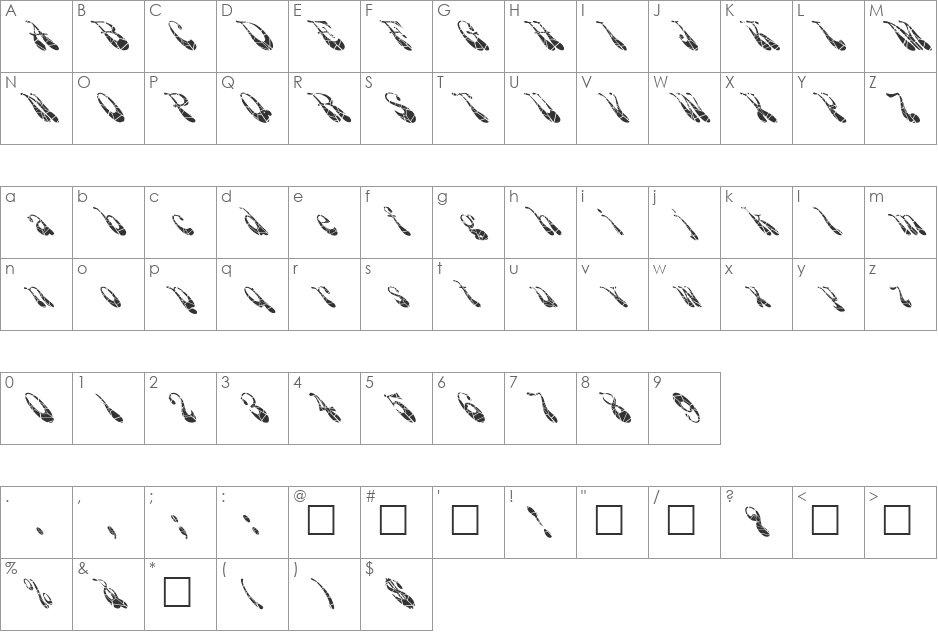 FZ JAZZY 17 CRACKED LEFTY font character map preview