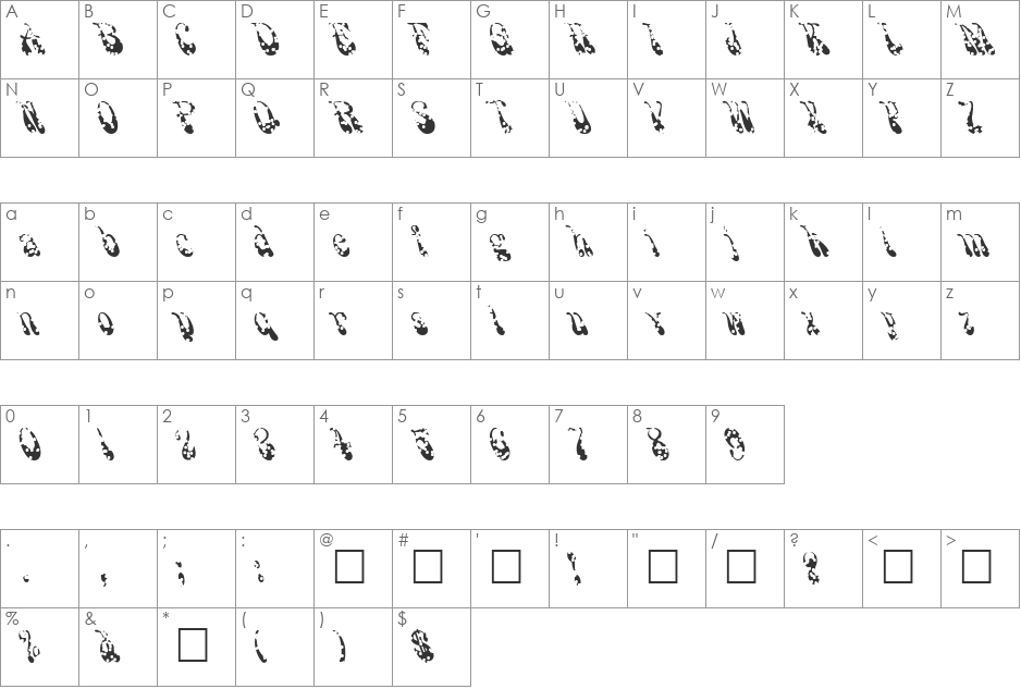 FZ JAZZY 17 HOLEY font character map preview