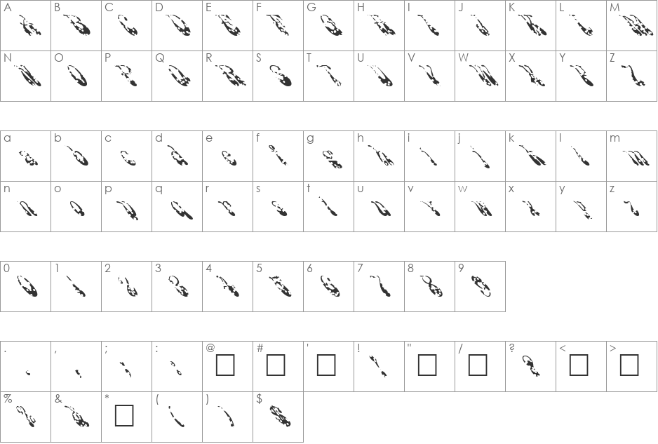 FZ JAZZY 17 HOLEY LEFTY font character map preview