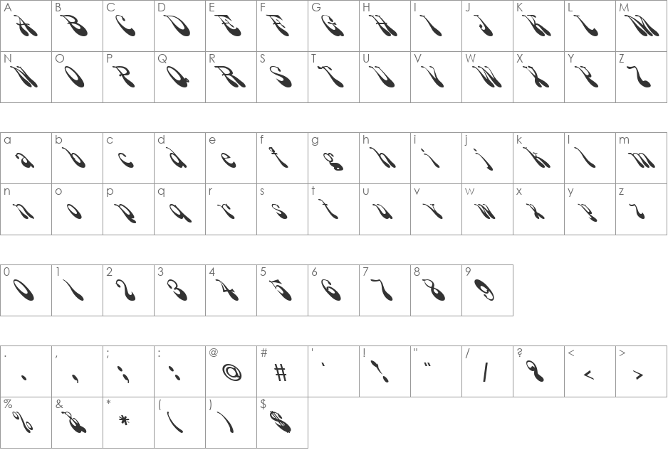 FZ JAZZY 17 LEFTY font character map preview