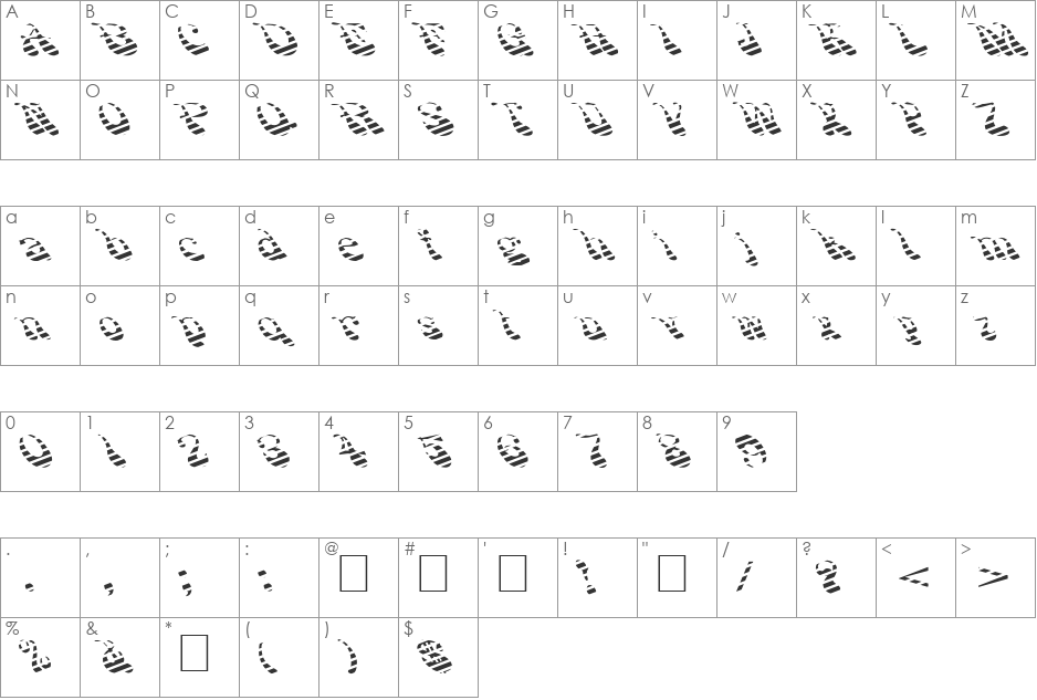 FZ JAZZY 17 STRIPED EX font character map preview