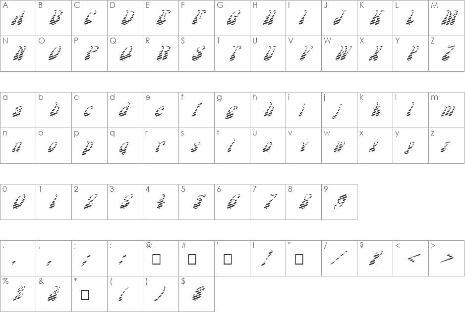 FZ JAZZY 17 STRIPED ITALIC font character map preview