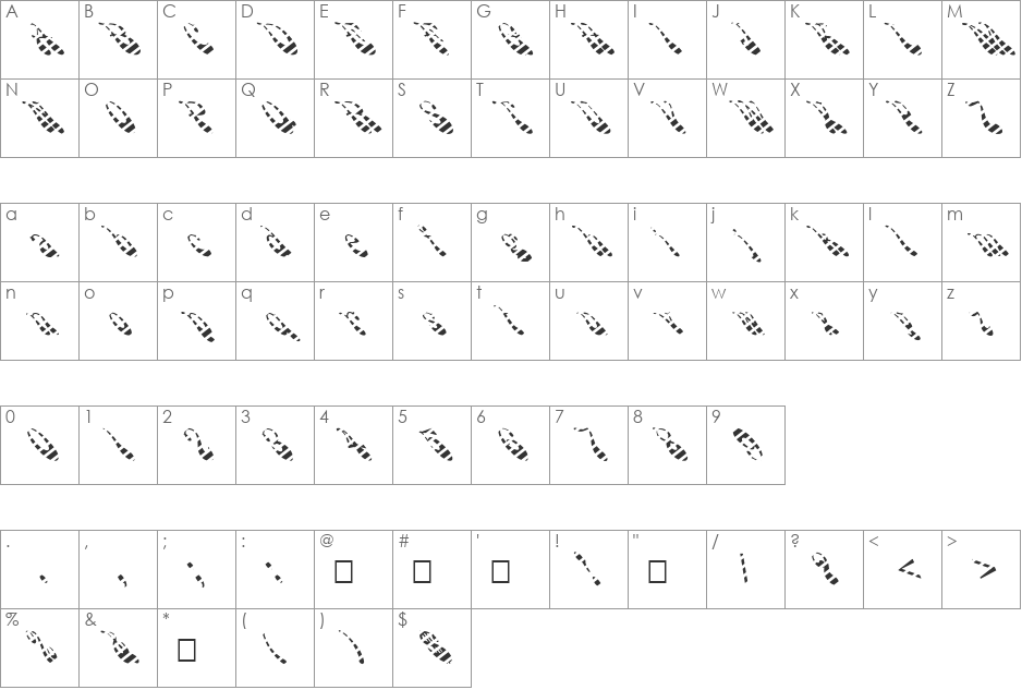 FZ JAZZY 17 STRIPED LEFTY font character map preview