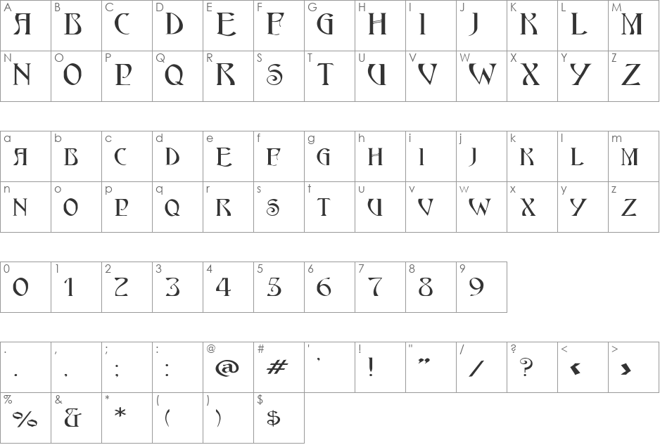 FZ JAZZY 18 EX font character map preview