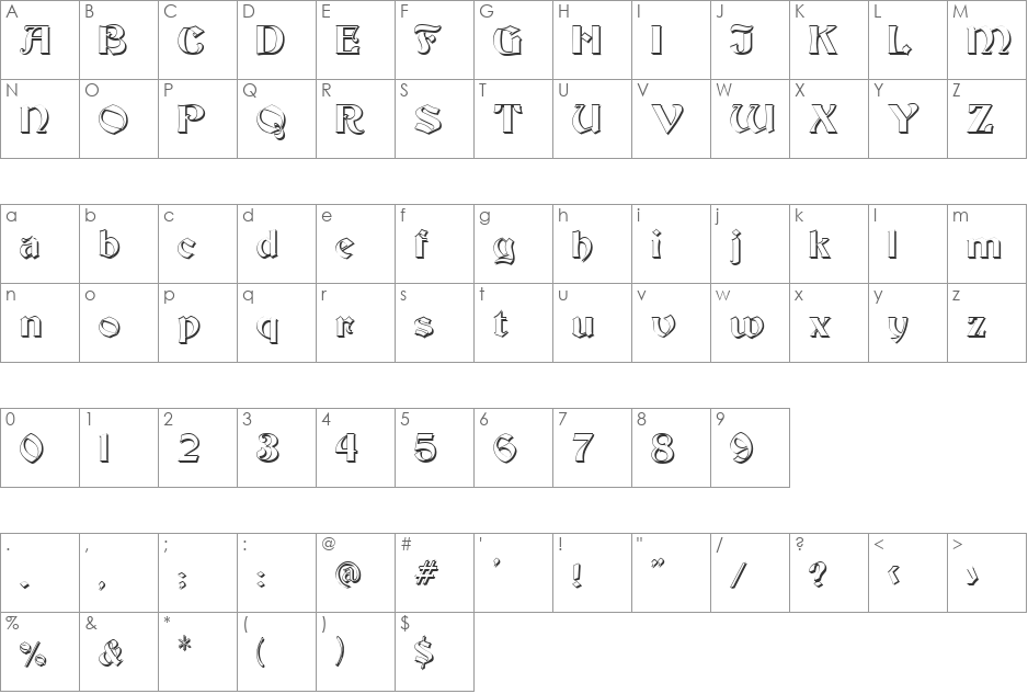 FZ JAZZY 19 3D font character map preview